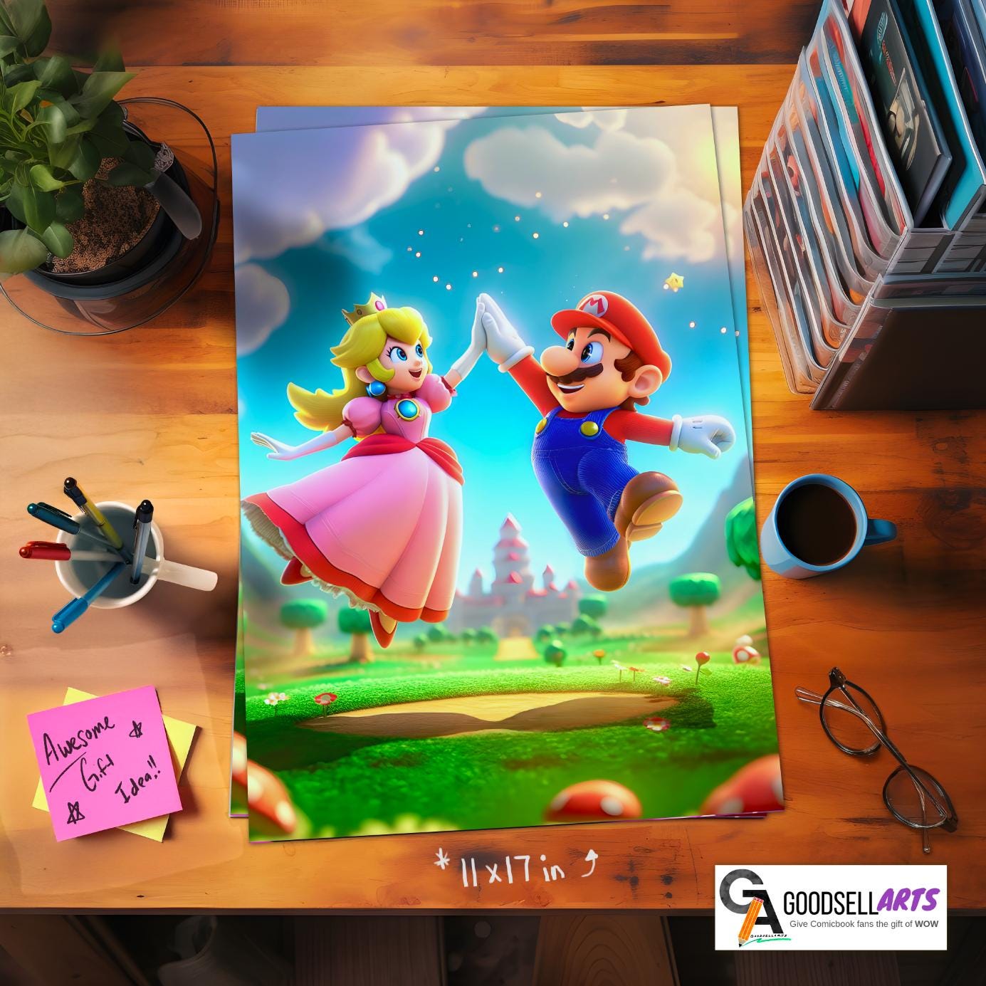Mario and Peach Poster, Princess Toadstool poster, Super Mario Bros Poster, Video Game Wall Art, Gamer Gifts, Nintendo fan poster, game room