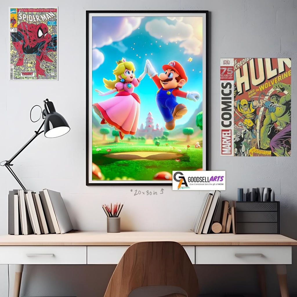 Mario and Peach Poster, Princess Toadstool poster, Super Mario Bros Poster, Video Game Wall Art, Gamer Gifts, Nintendo fan poster, game room