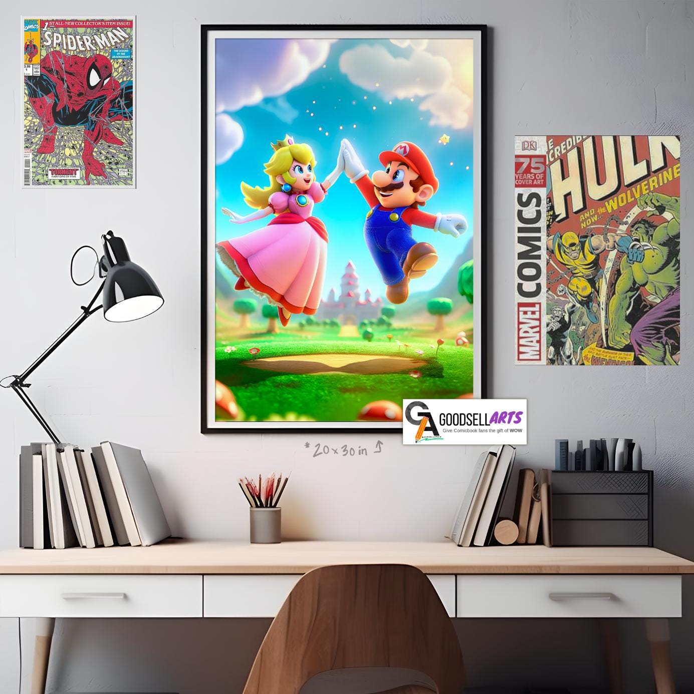 Mario and Peach Poster, Princess Toadstool poster, Super Mario Bros Poster, Video Game Wall Art, Gamer Gifts, Nintendo fan poster, game room