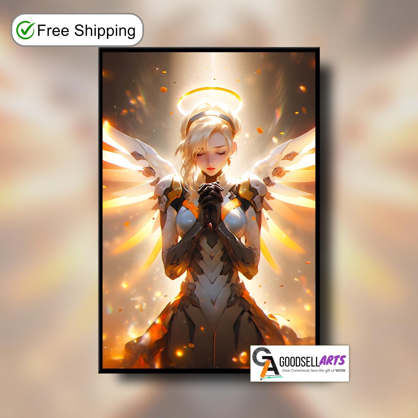 Mercy Poster, Hero Mercy art print, Mercy Angel Poster, Gaming Poster, Video Game Poster, Gamer Room Decor, Mercy OW gift