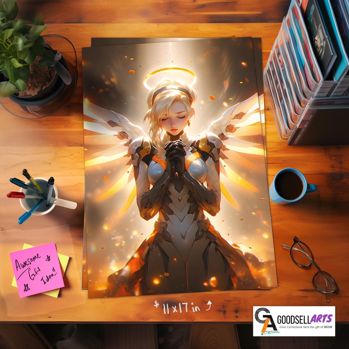 Mercy Poster, Hero Mercy art print, Mercy Angel Poster, Gaming Poster, Video Game Poster, Gamer Room Decor, Mercy OW gift