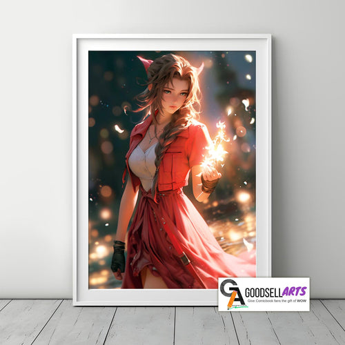 Aerith Final Fantasy Poster | FF7 Remake Prints, Aerith Gainsborough wall art, Final Fantasy fan gift, Large gamer decor, RPG Gamer Gift
