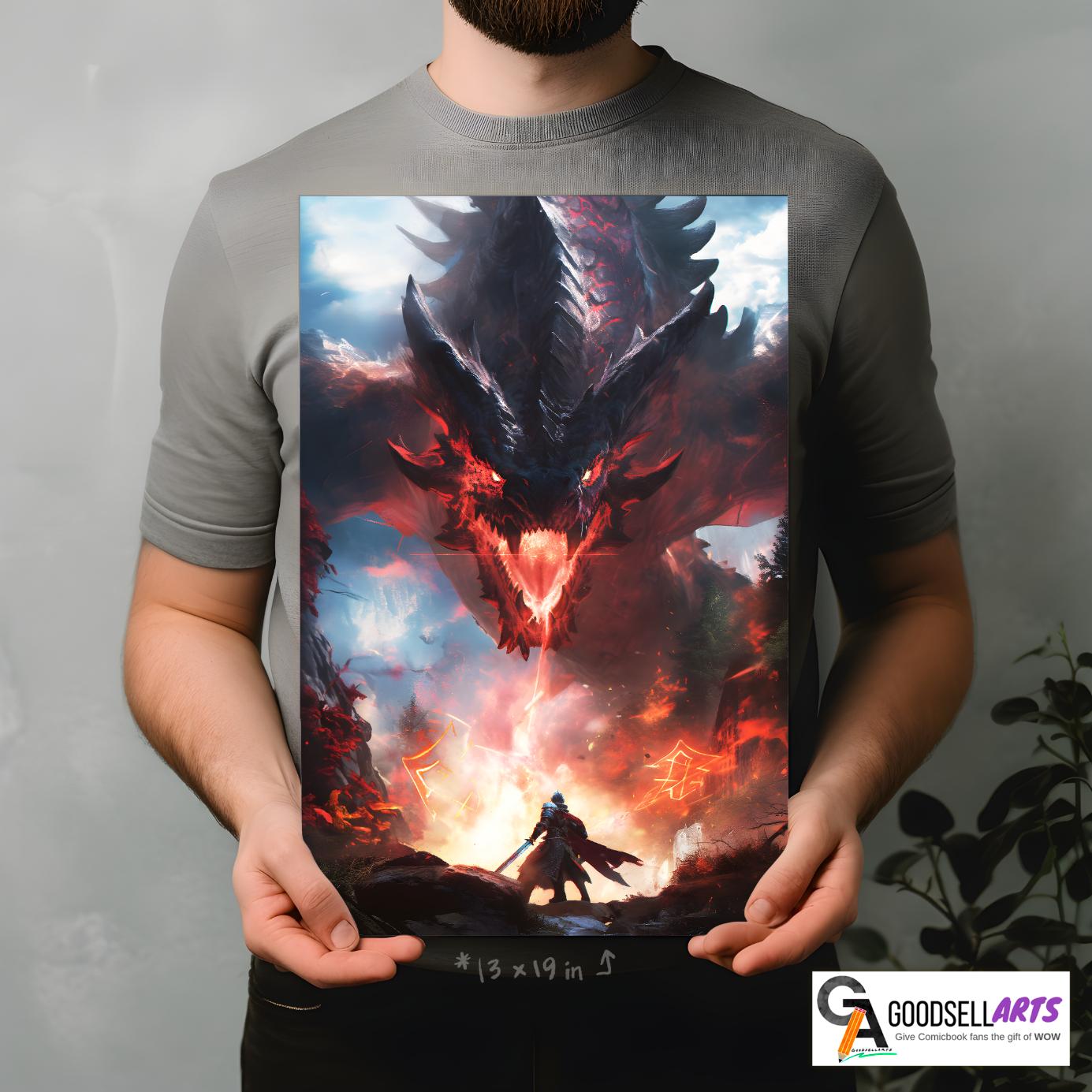 Monster Hunter Poster, Elder Dragon, Fantasy Gaming Wall Art, Safi&#39;jiiva, Gamer Room Decor, Video Game Art, Monster Hunter Fan Gift