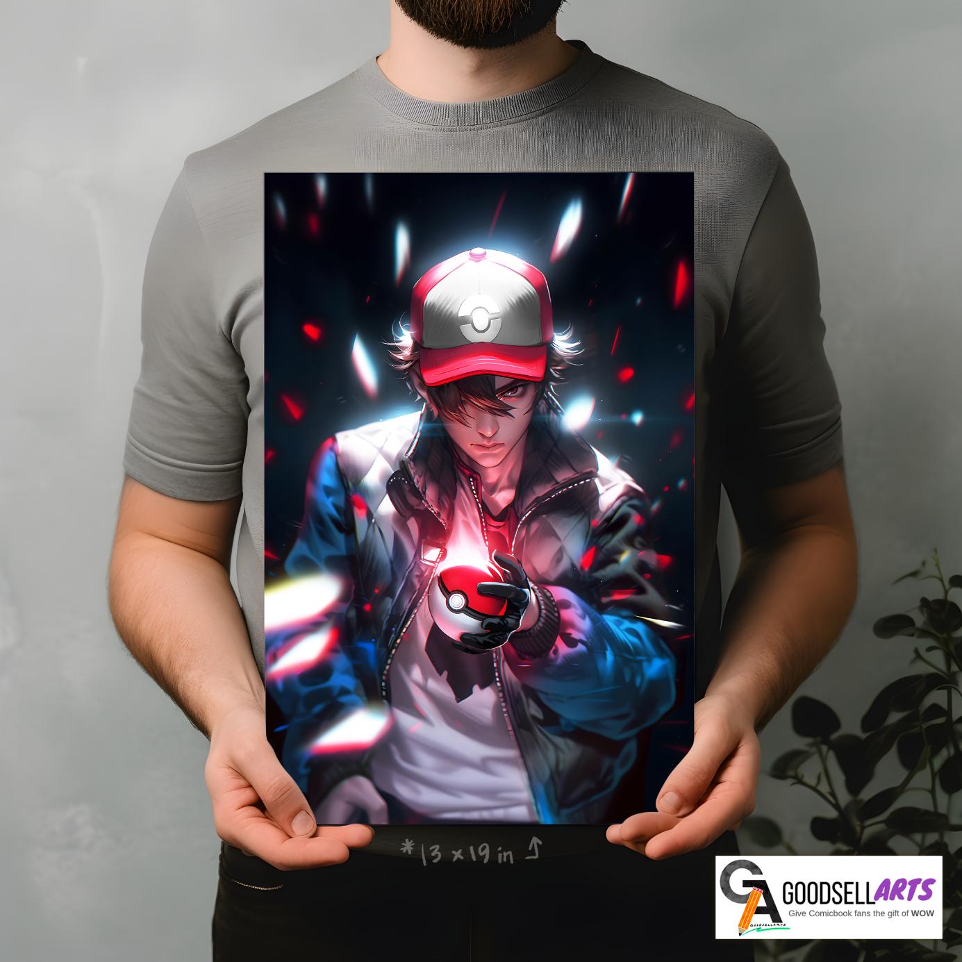 Ash Ketchum Poster | Trainer Ash Wall Art | Gaming Poster | Video Game Wall Art | Gamer Gifts | Nintendo poster | Ash Ketchum Art Print