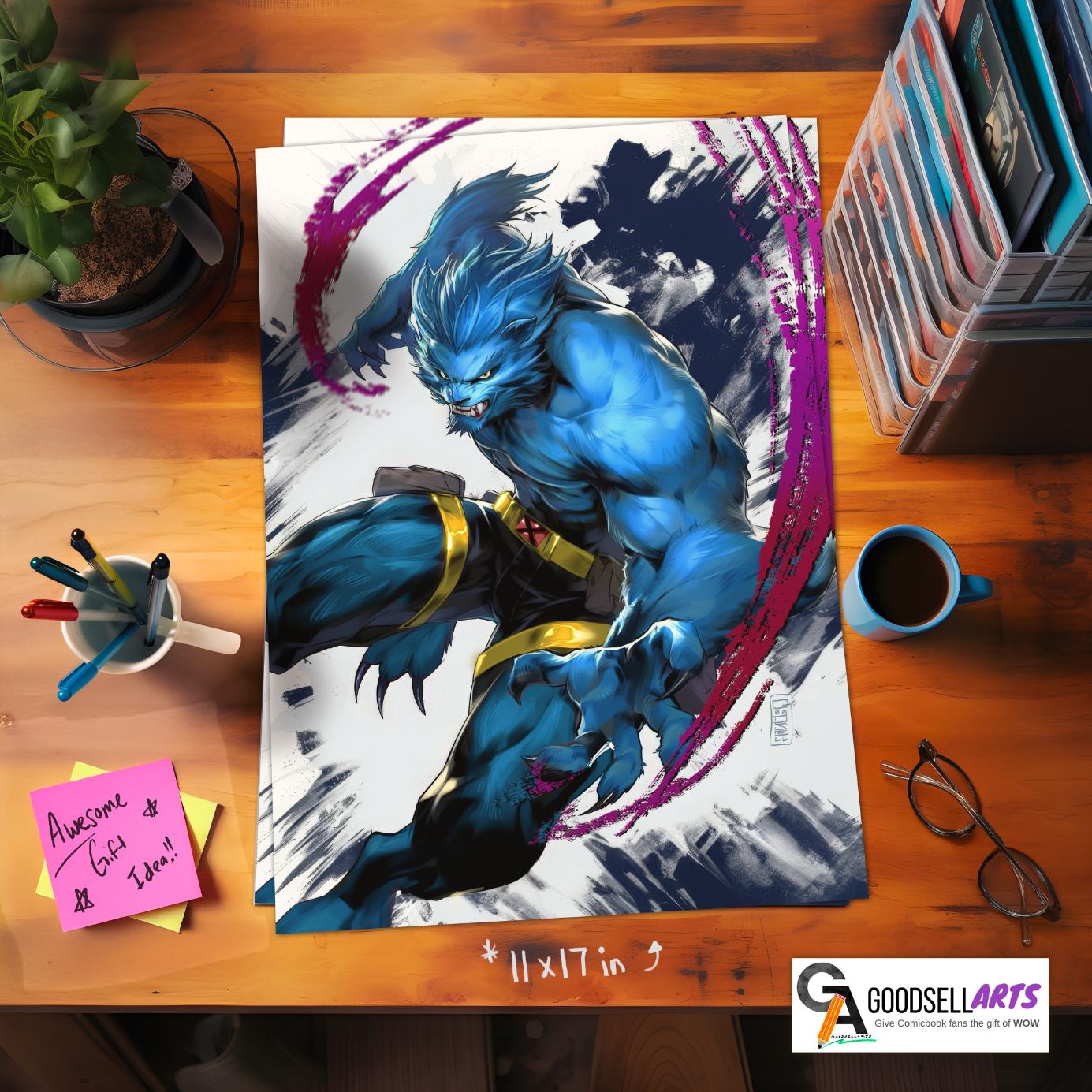 Beast X-Men Art print, Marvel X-Men poster, Hank McCoy Beast wall art, X-Men Gift, X-Men 97, gamer room decor, Marvel wall art