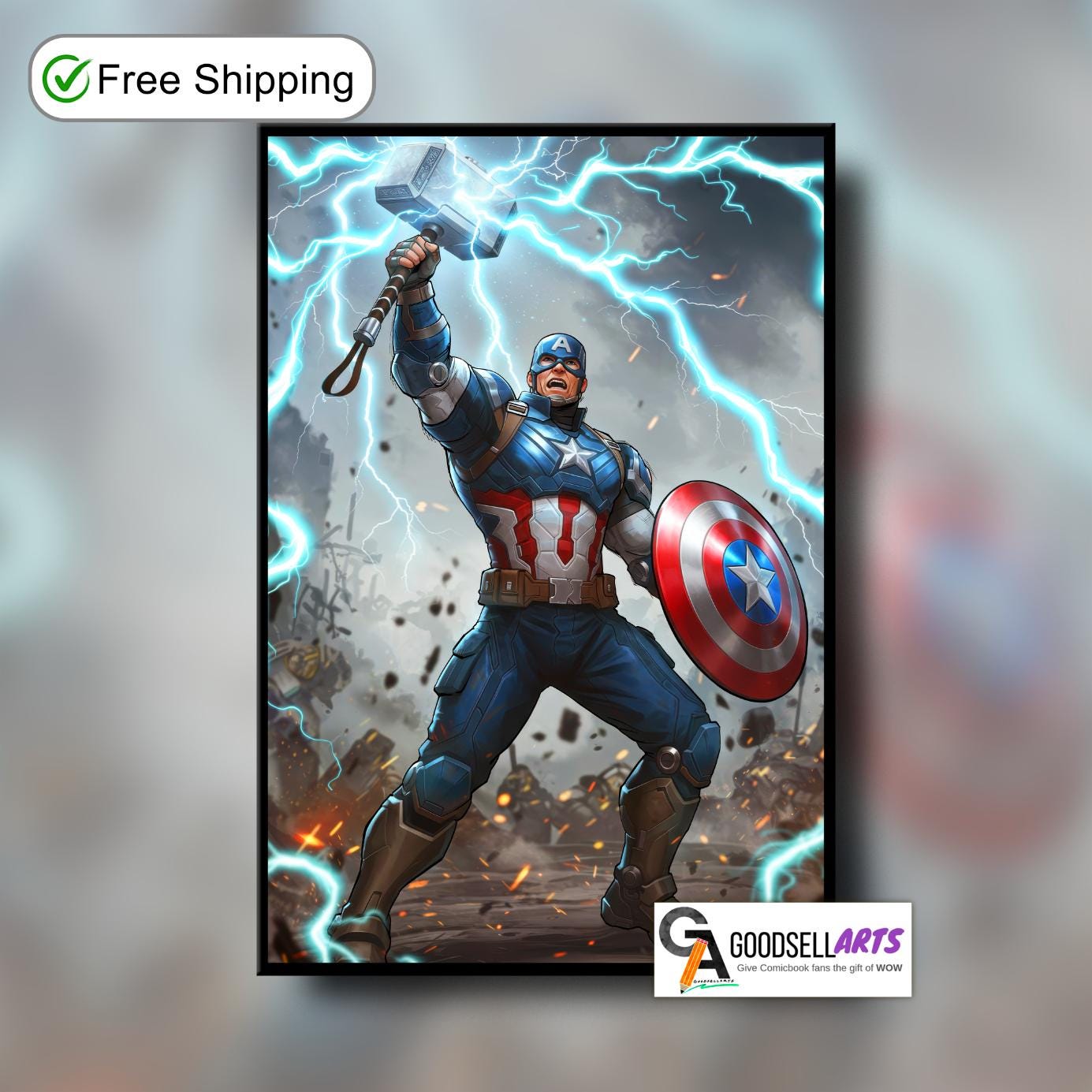 Captain America Poster | Marvel wall art print, Steve Rogers Superhero Comic decor, Gamer room decor, Avengers Gift for Marvel Fans
