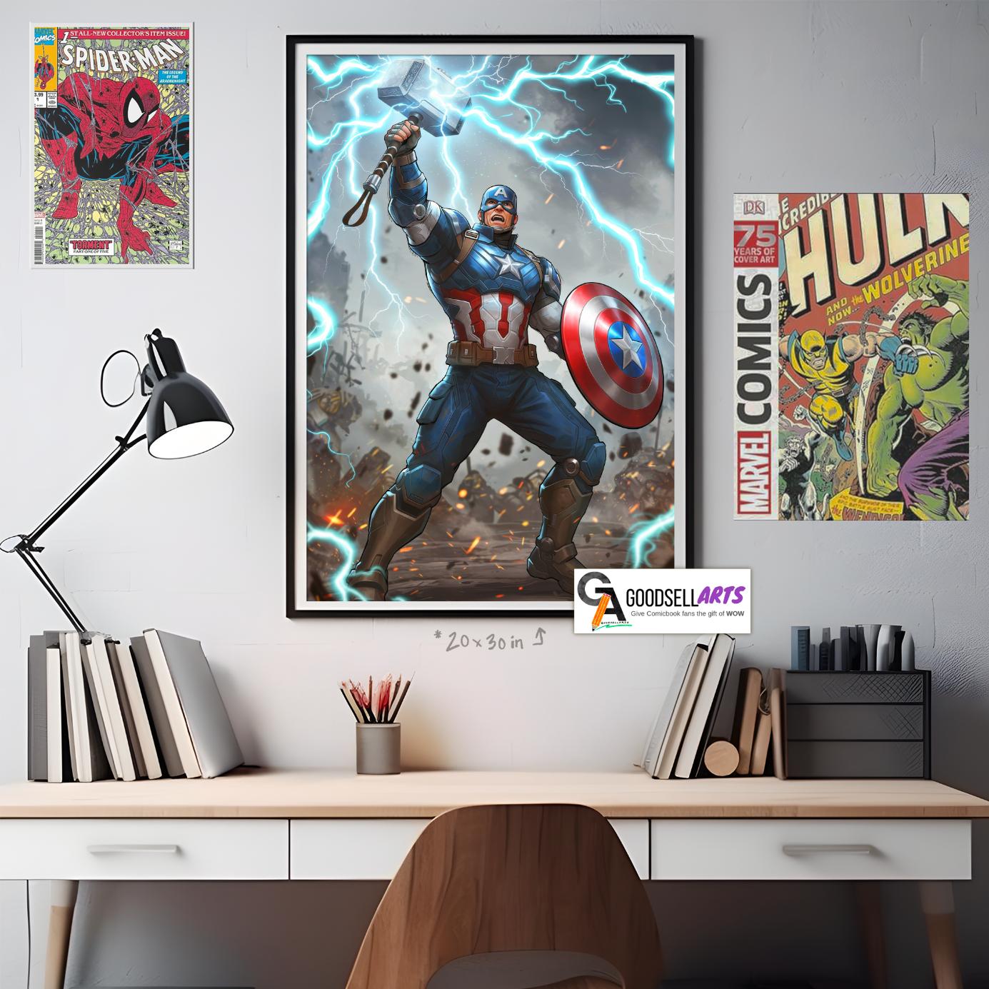 Captain America Poster | Marvel wall art print, Steve Rogers Superhero Comic decor, Gamer room decor, Avengers Gift for Marvel Fans