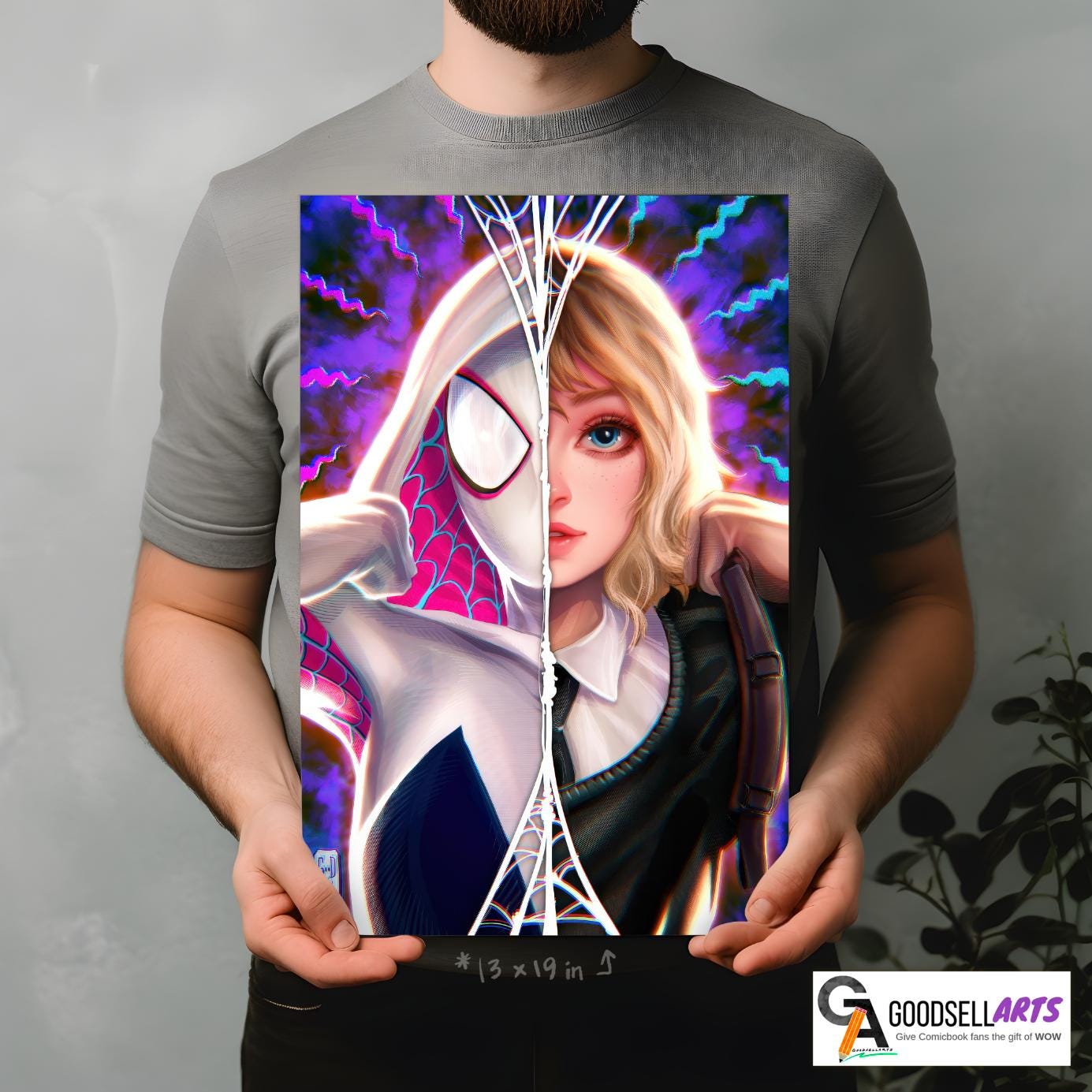 Gwen Stacy Spiderverse poster, Spider-Man SpiderVerse art print, Spider-Woman, Ghost spider, Spider-Gwen, Comic book art fan gift