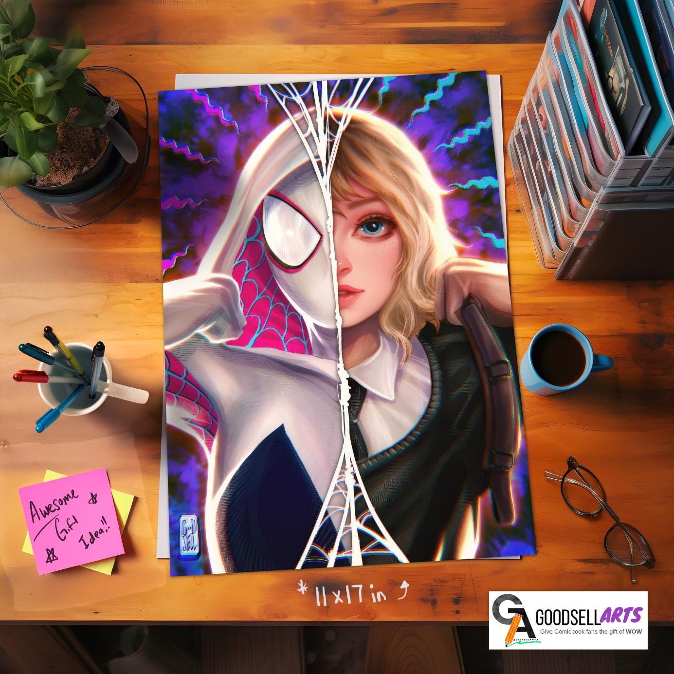 Gwen Stacy Spiderverse poster, Spider-Man SpiderVerse art print, Spider-Woman, Ghost spider, Spider-Gwen, Comic book art fan gift