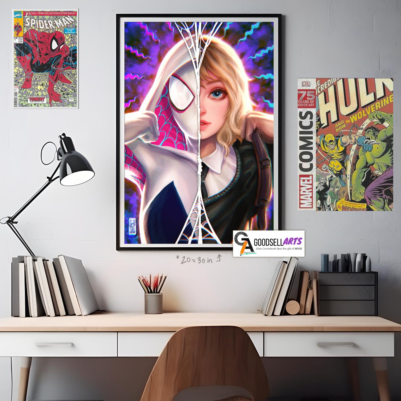 Gwen Stacy Spiderverse poster, Spider-Man SpiderVerse art print, Spider-Woman, Ghost spider, Spider-Gwen, Comic book art fan gift