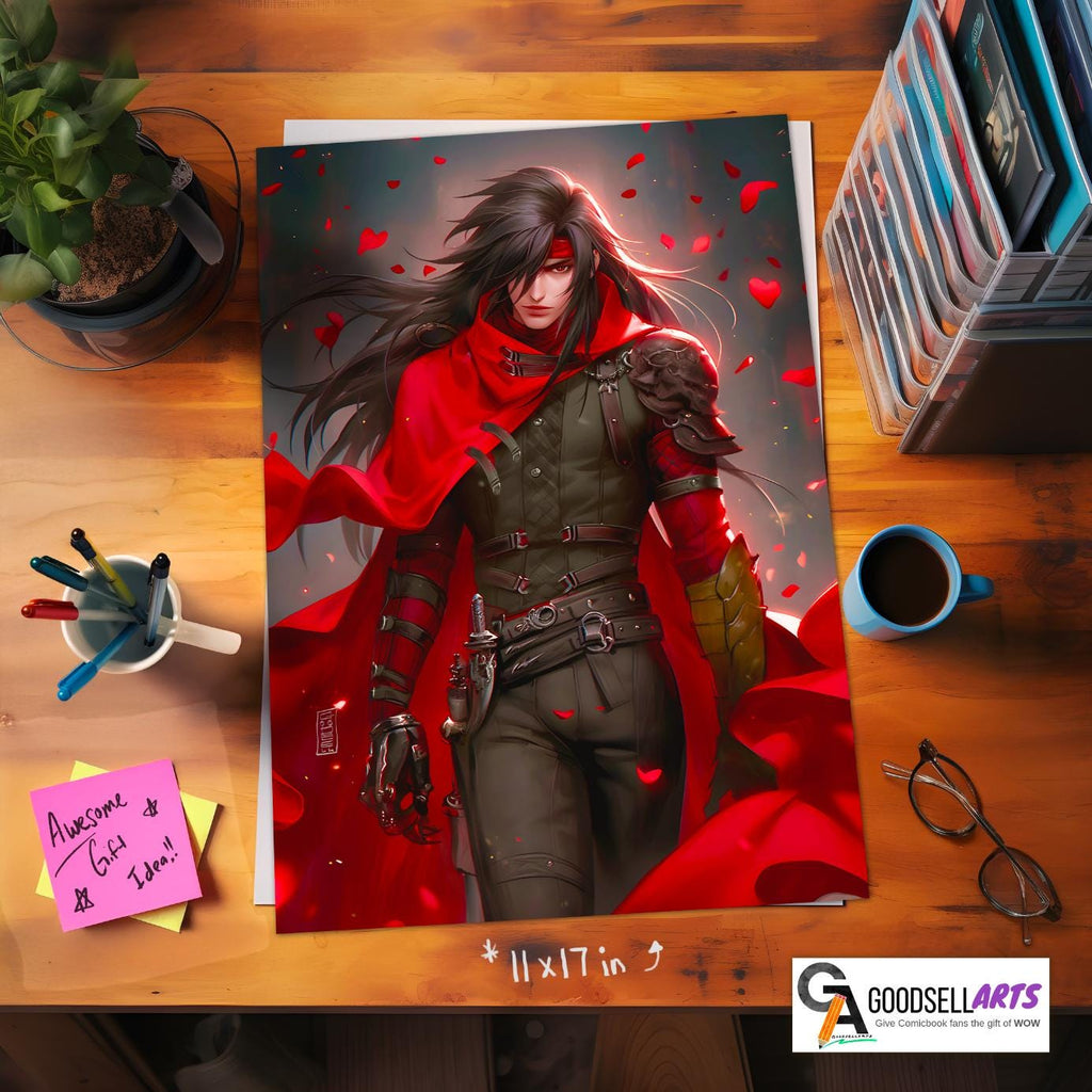 Vincent Valentine Final Fantasy 7 poster | Vincent FF7 art print | Vincent Gaming poster | FF7 remake rebirth | Gamer Room Decor | ff7 gift