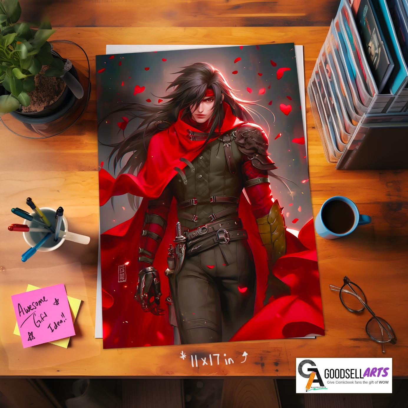 Vincent Valentine Final Fantasy 7 poster | Vincent FF7 art print | Vincent Gaming poster | FF7 remake rebirth | Gamer Room Decor | ff7 gift