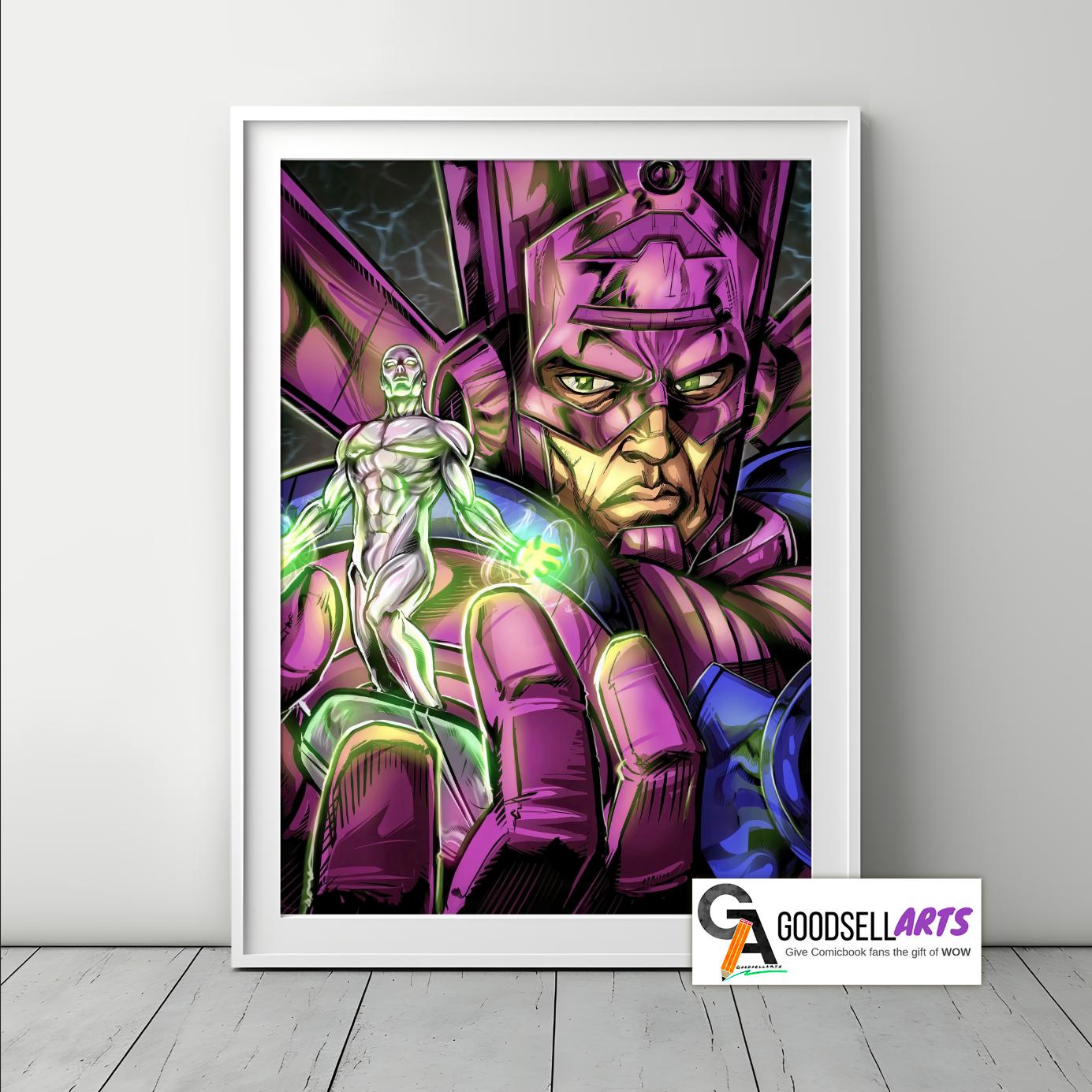 Galactus and Silver Surfer Poster | Marvel wall art | Silver Surfer print | Game room decor | Marvel Fantastic 4 | Fantastic Four art print